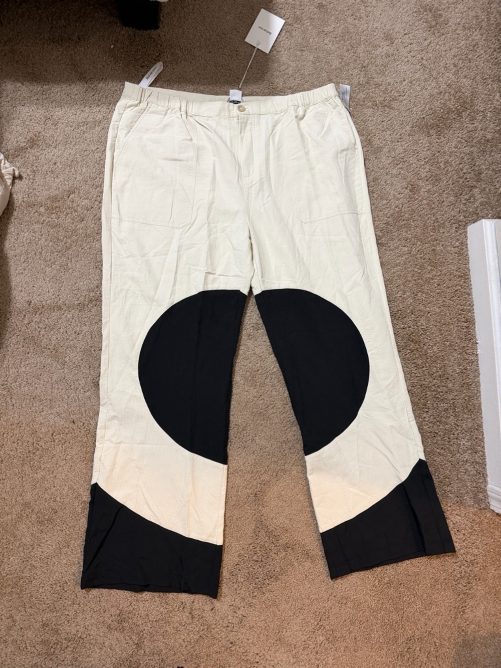 Women's Straight-Leg Contrast Panel Pants - Cream & Black